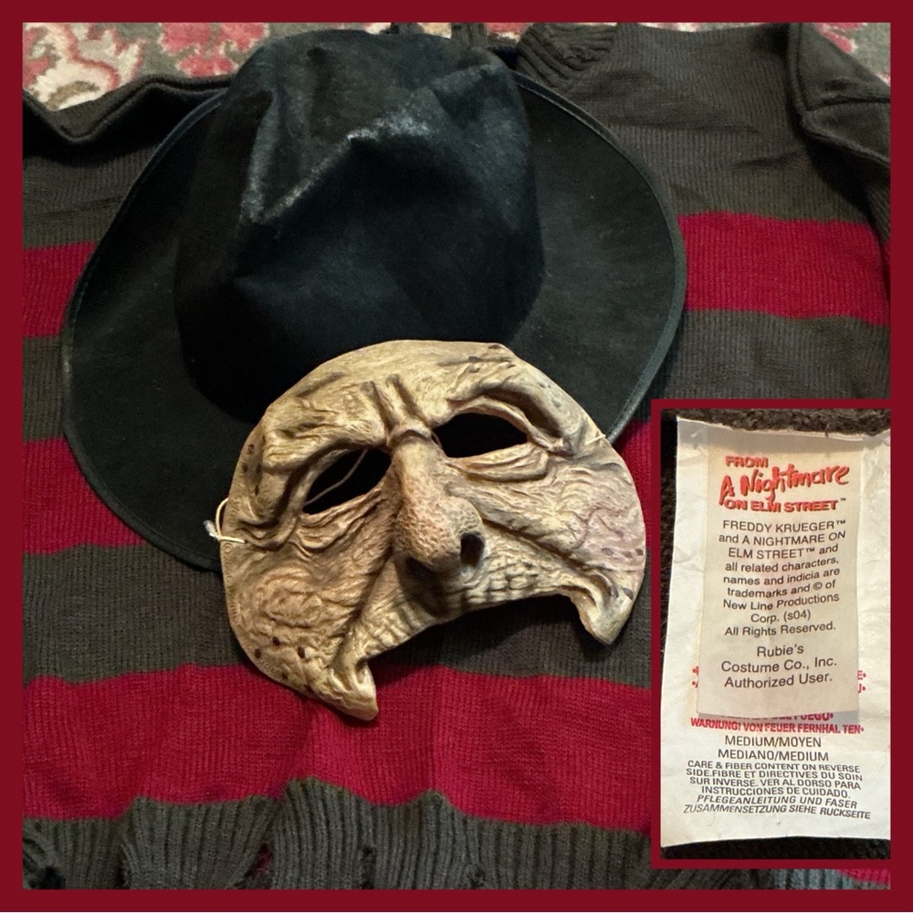 "Freddy Krueger Sweater" Adult Costume Nightmare on Elm Street w Bonus Hat Mask